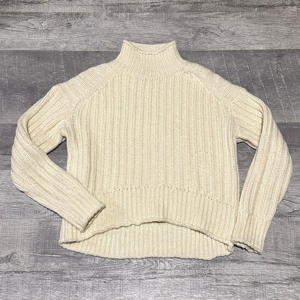 KUT from the Kloth Leona Ribbed Turtleneck Sweater Womens M Ivory Chunky Knit